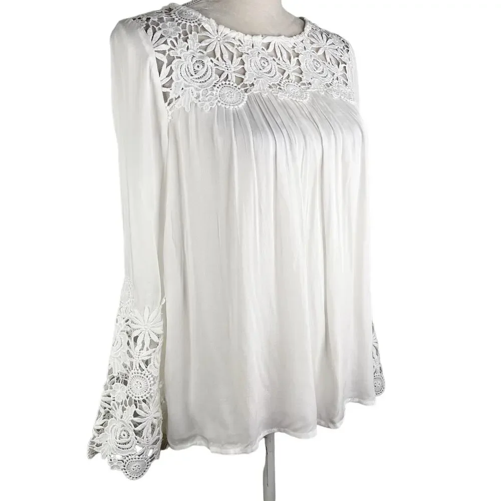 BB Dakota Steve Madden Zanna Top Ivory White Lace Bell Sleeves Small New